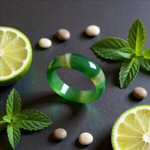 Beautiful Green Banded Agate ~ Slim Stone Ring Band Size 7 ~ Prosperity Rings